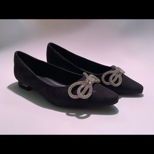 Jones New York Black Flats with Crystal bow and Silver Heel